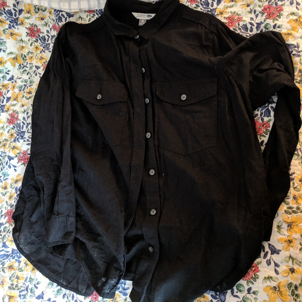 Semi sheer black button down